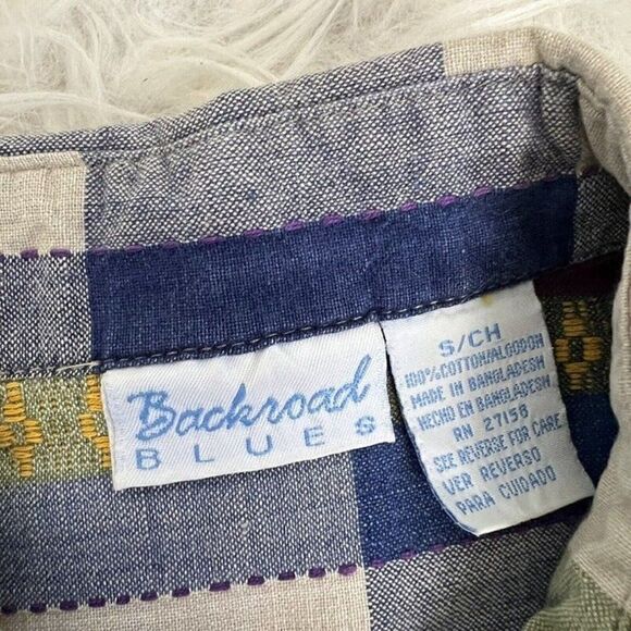 Backroad Blues Womens Vintage 90s Plaid Patchwork Embroidered Button Down Top Sm - Picture 7 of 10